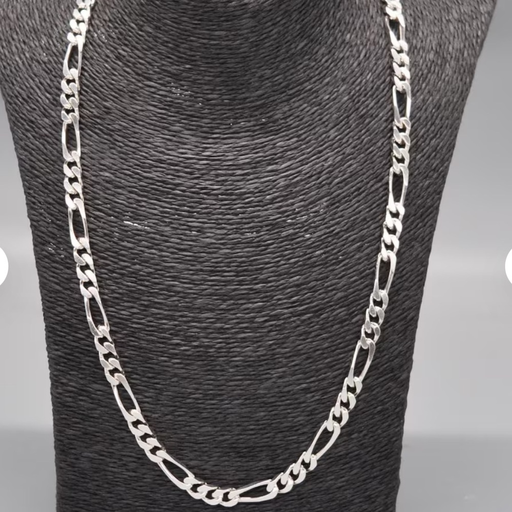 950 Sterling Silver Vintage Figaro Chain 24in and 5 mm Necklace Made It in Peru